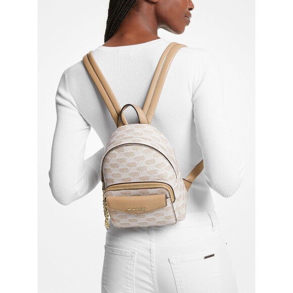 Michael Kors Maisie Extra-Small Logo 2-in-1 Backpack Camel Chain Cardcase Wallet - Picture 9 of 13